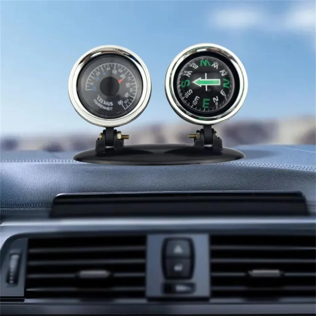 Car Guide with Thermometer Ball Compass Hygrograph Compass 2-in-1 Metal