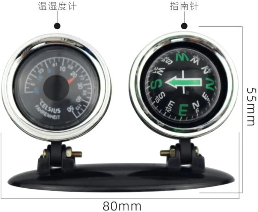 Car Guide with Thermometer Ball Compass Hygrograph Compass 2-in-1 Metal