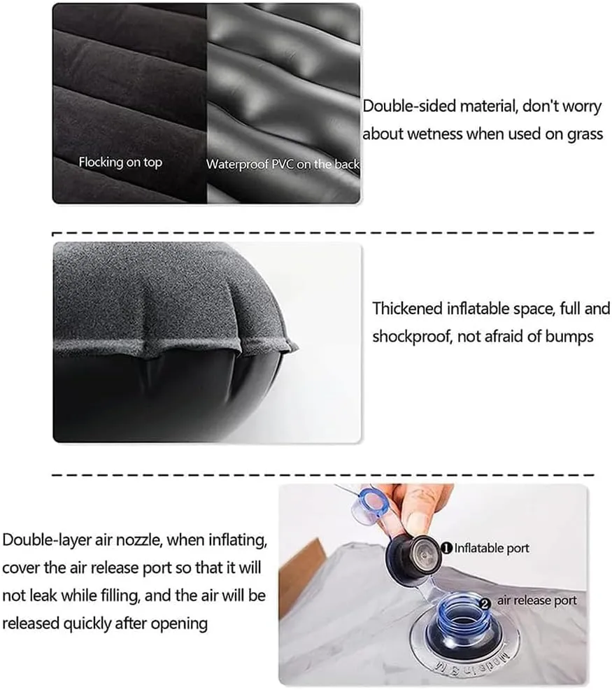 Car Inflatable Mattress for Hyundai Kona 2018 2019 2020 2021 2022 2023 Rear Trunk Air Cushion Camping Travel Folding Self Inflating Sleeping Pad Back Seat Air Mattresses,Black