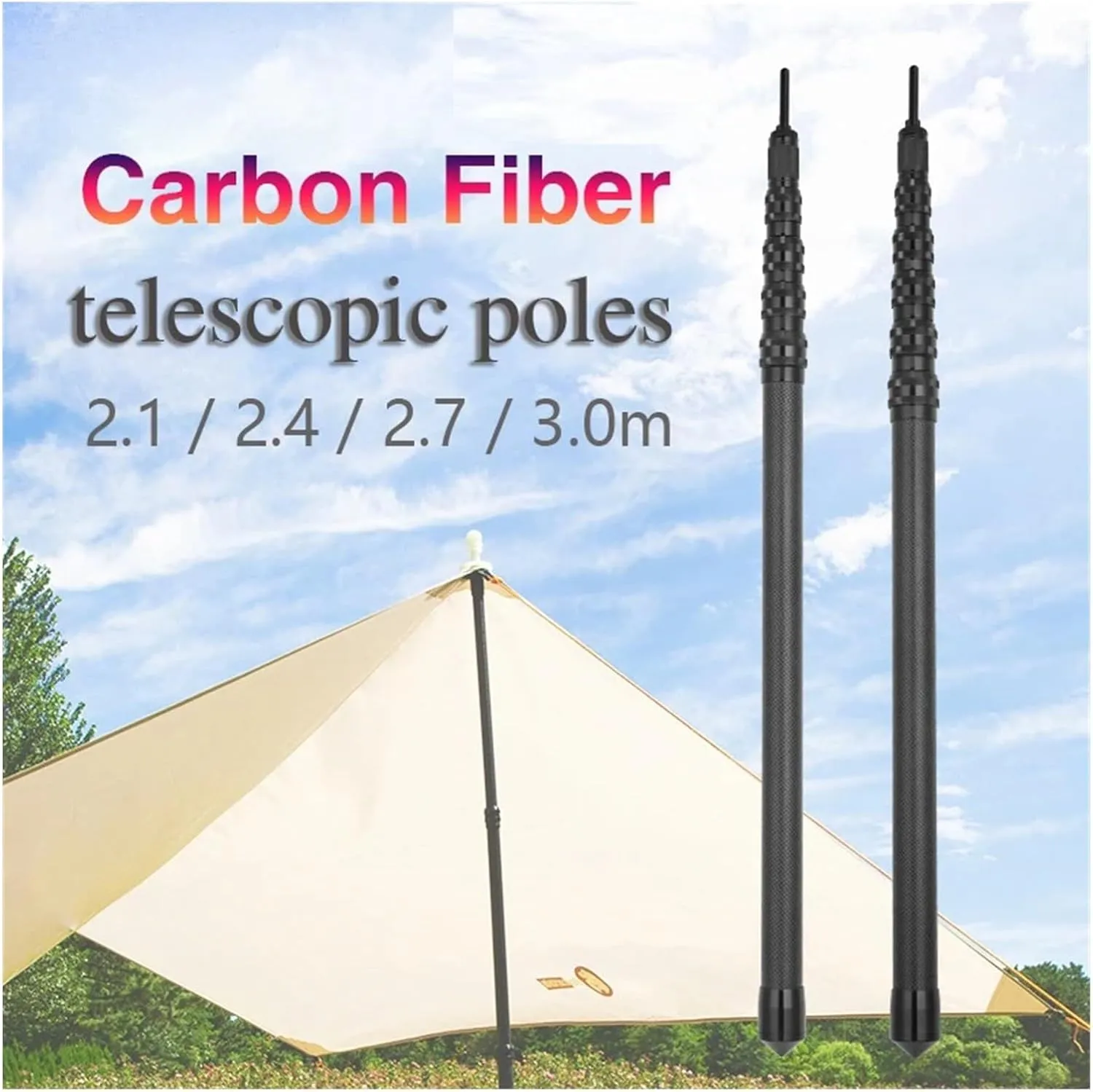 Carbon Fiber Tarp Pole Telescopic Tarp Poles Telescope Lightweight Camping Poles Carbon Ultralight 2.4m Tent Pole Adjustable(2.1 Meters)
