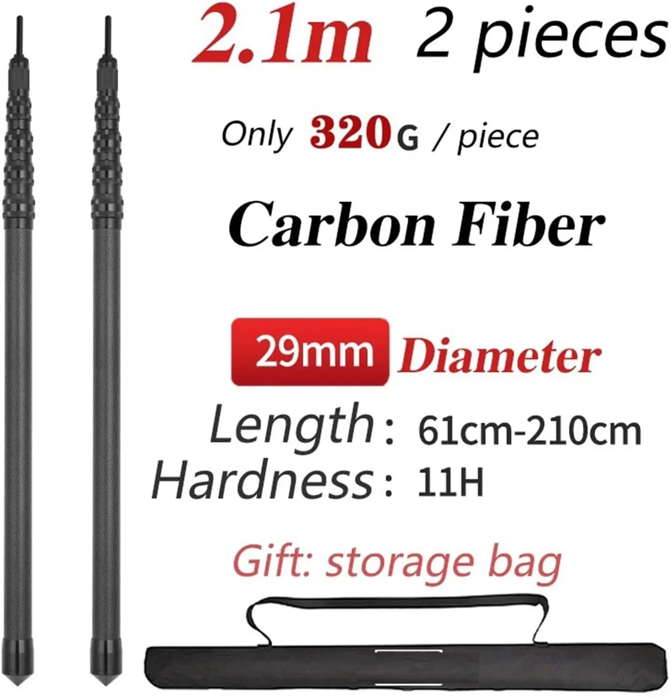 Carbon Fiber Tarp Pole Telescopic Tarp Poles Telescope Lightweight Camping Poles Carbon Ultralight 2.4m Tent Pole Adjustable(2.1 Meters)