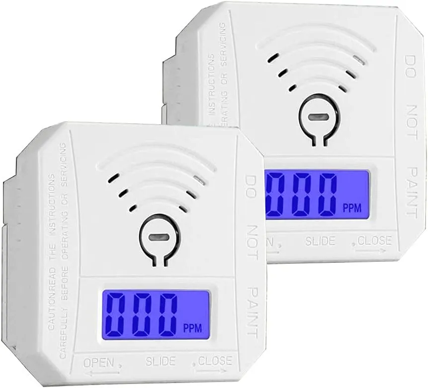 Carbon Monoxide Detector 2 Pack, Battery Operated High Accuracy CO Alarm with Sound Warning and Digital LCD Display (2AAA Batteries NOT Included)