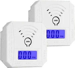 Carbon Monoxide Detector 2 Pack, Battery Operated High Accuracy CO Alarm with Sound Warning and Digital LCD Display (2AAA Batteries NOT Included)