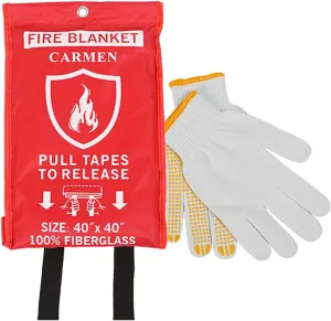 Carmen Emergency Fire Blanket for Home and Kitchen Flame Suppression Fiberglass Fire Blankets for House Camping Car Office Warehouse Emergency Survival Safety(1-Pack)