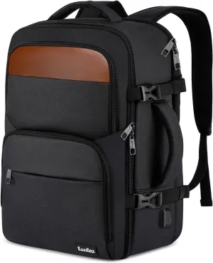 Carry On Backpack, Travel Backpack for Men Women, Personal Item Travel Bag with USB Charger, Flight-approved Laptop Backpack for Traveling, Black