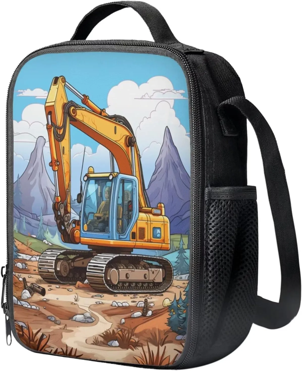 Cartoon Car Backpack for Boys 8-10, Kids Backpack with Pencil Pouch 15 Inch School Backpack with Lunch Box Set for Teens Portable Sturdy School Bag with Shoulder Strap