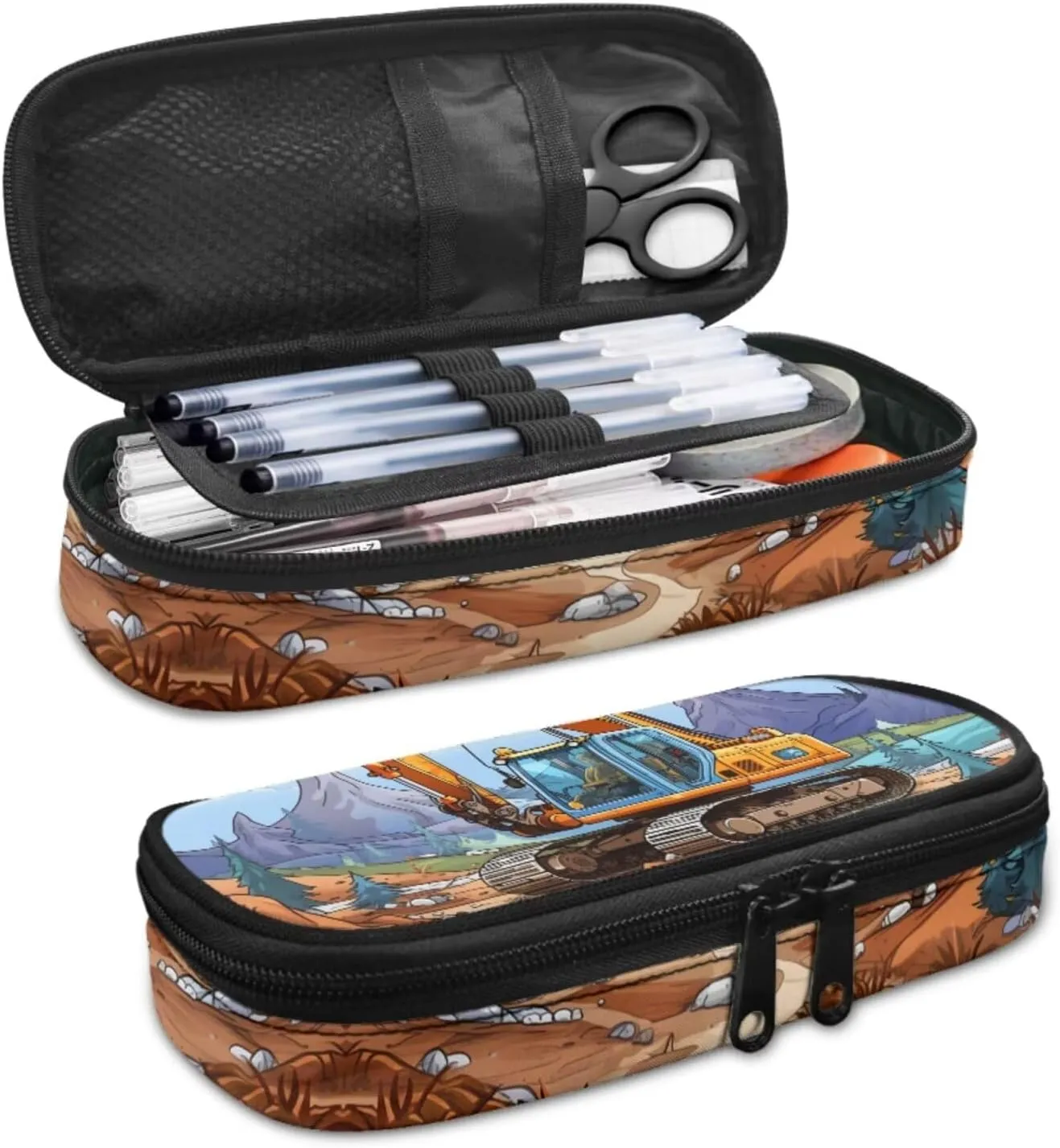 Cartoon Car Backpack for Boys 8-10, Kids Backpack with Pencil Pouch 15 Inch School Backpack with Lunch Box Set for Teens Portable Sturdy School Bag with Shoulder Strap