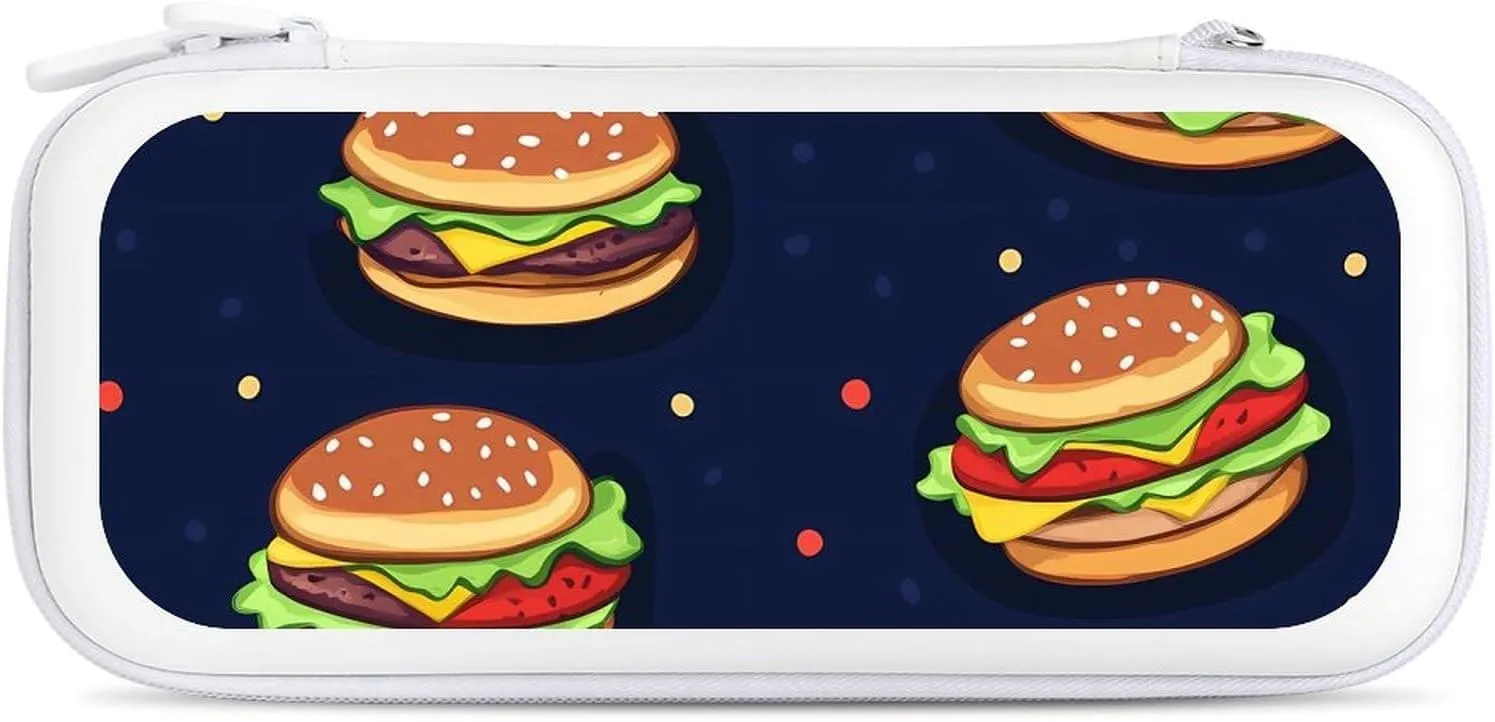 Cartoon Hamburger Compatible with Switch Carrying Case Hard Travel Game Bag Pouch with 15 Games Accessories