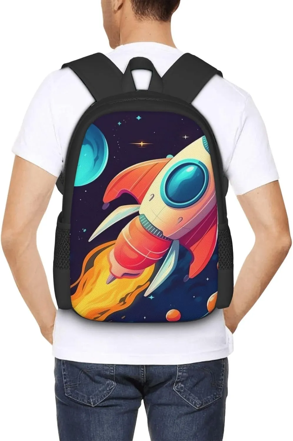 Cartoon rocket in space Travel Backpack for Men & Women 15.6 inch Laptop Backpack Waterproof Work Back Pack