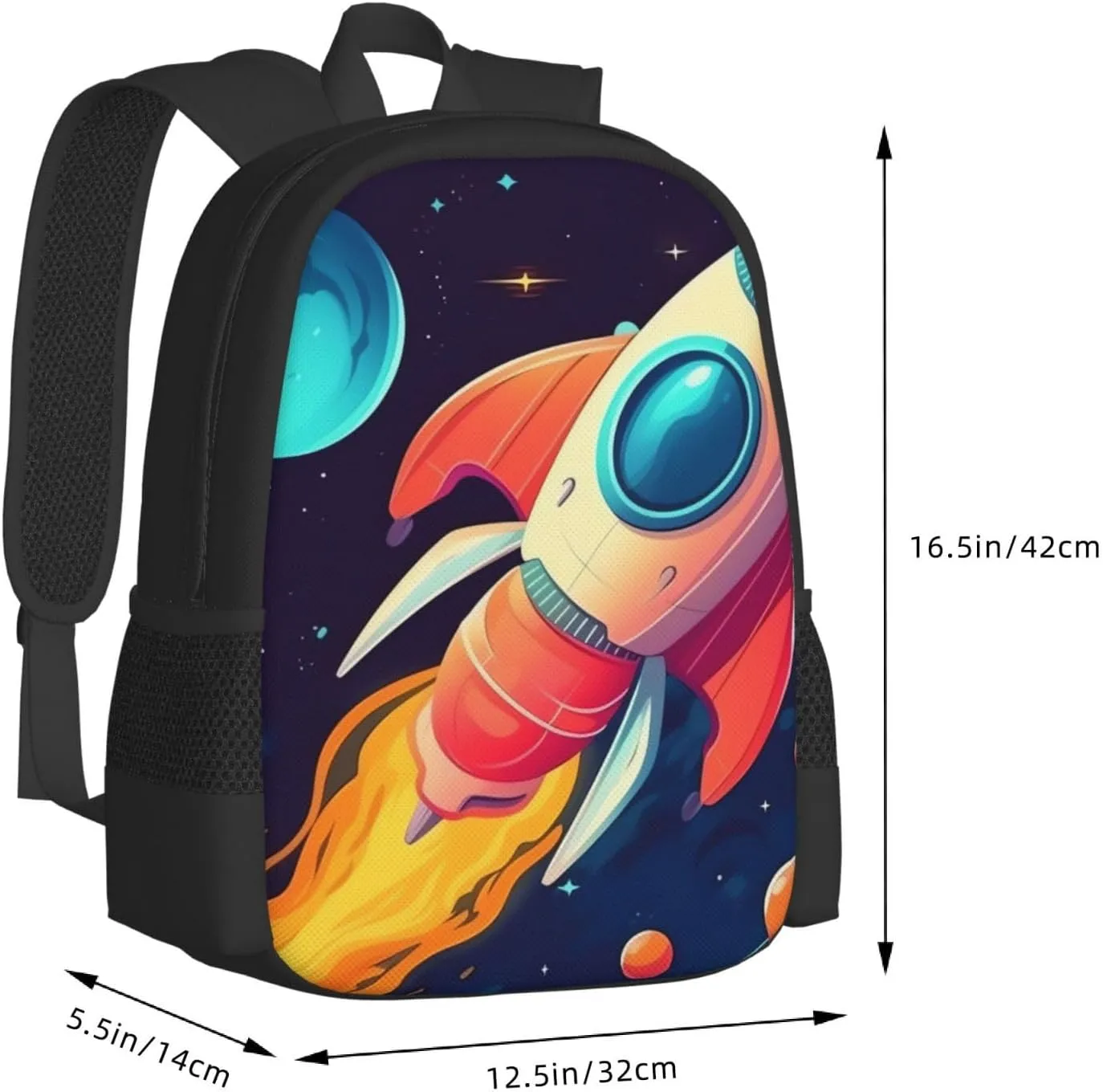 Cartoon rocket in space Travel Backpack for Men & Women 15.6 inch Laptop Backpack Waterproof Work Back Pack