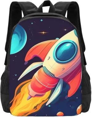 Cartoon rocket in space Travel Backpack for Men & Women 15.6 inch Laptop Backpack Waterproof Work Back Pack