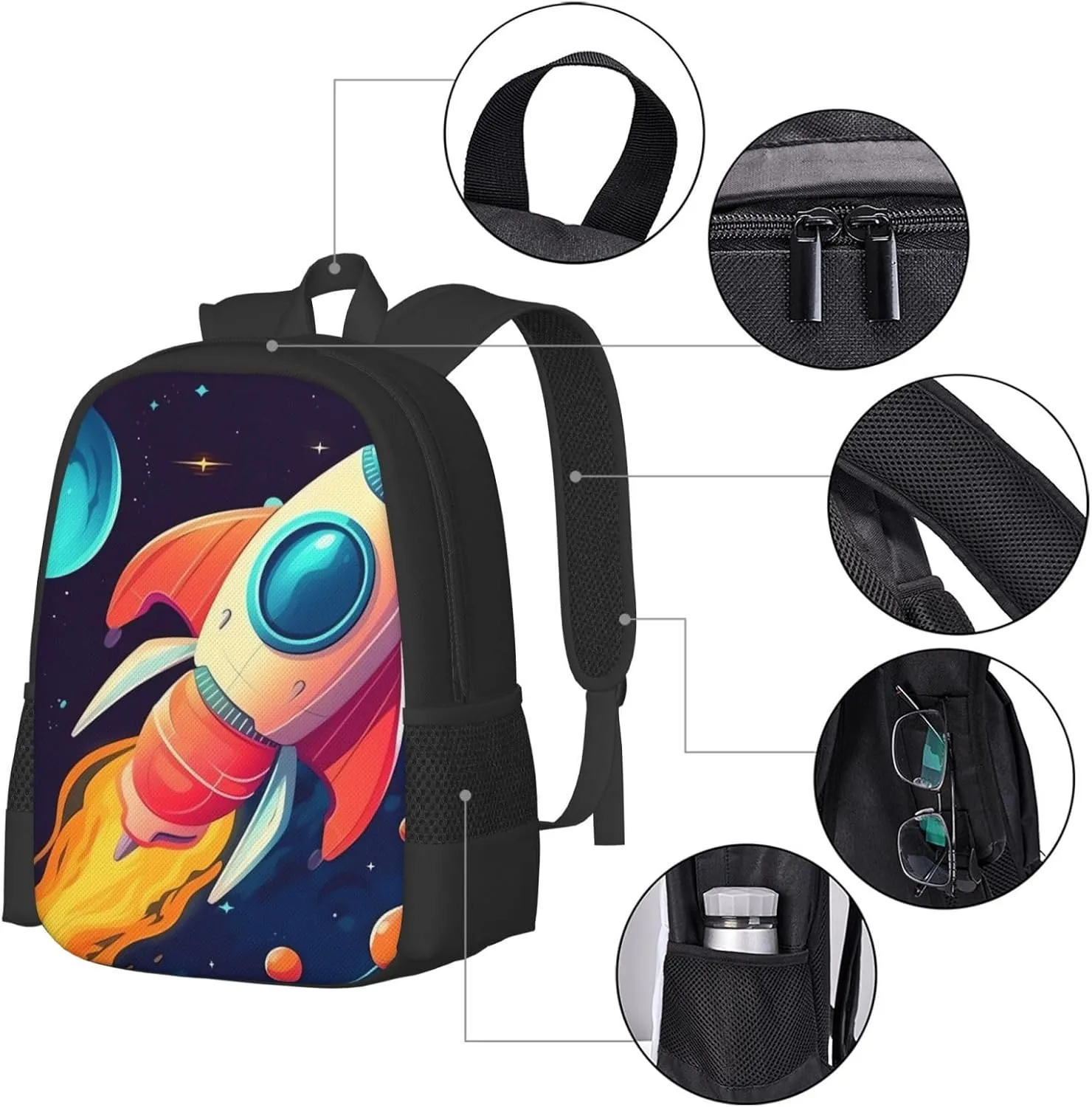 Cartoon rocket in space Travel Backpack for Men & Women 15.6 inch Laptop Backpack Waterproof Work Back Pack