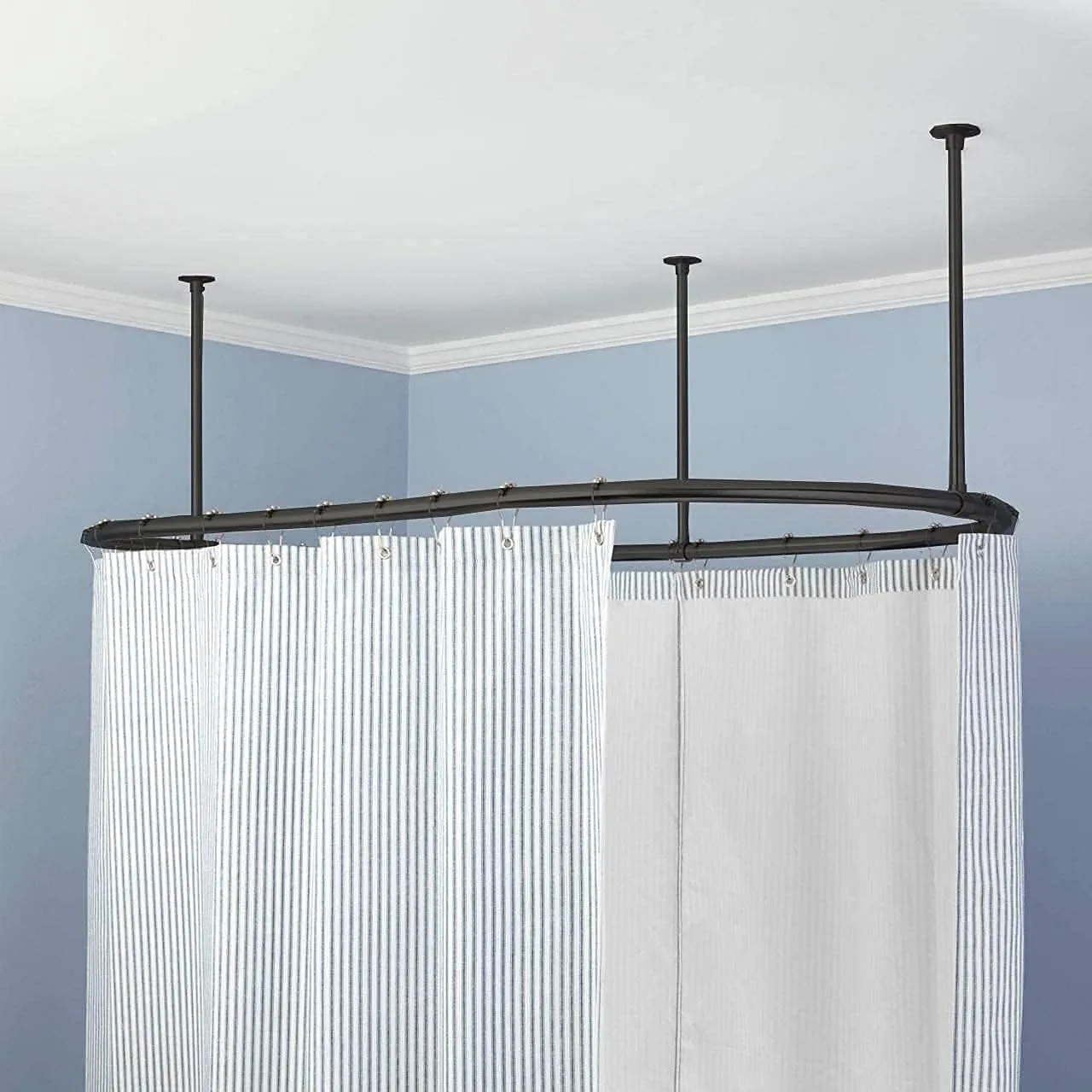 CBA Luxury Oval Shower Curtain Rod Ceiling Support for Clawfoot Tub Freestanding Curtain Rail Heavy Duty in Matt Black Finish - 60 x 30 Inch, 1500 MM x 700 MM, (SS Black)