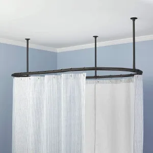 CBA Luxury Oval Shower Curtain Rod Ceiling Support for Clawfoot Tub Freestanding Curtain Rail Heavy Duty in Matt Black Finish - 60 x 30 Inch, 1500 MM x 700 MM, (SS Black)