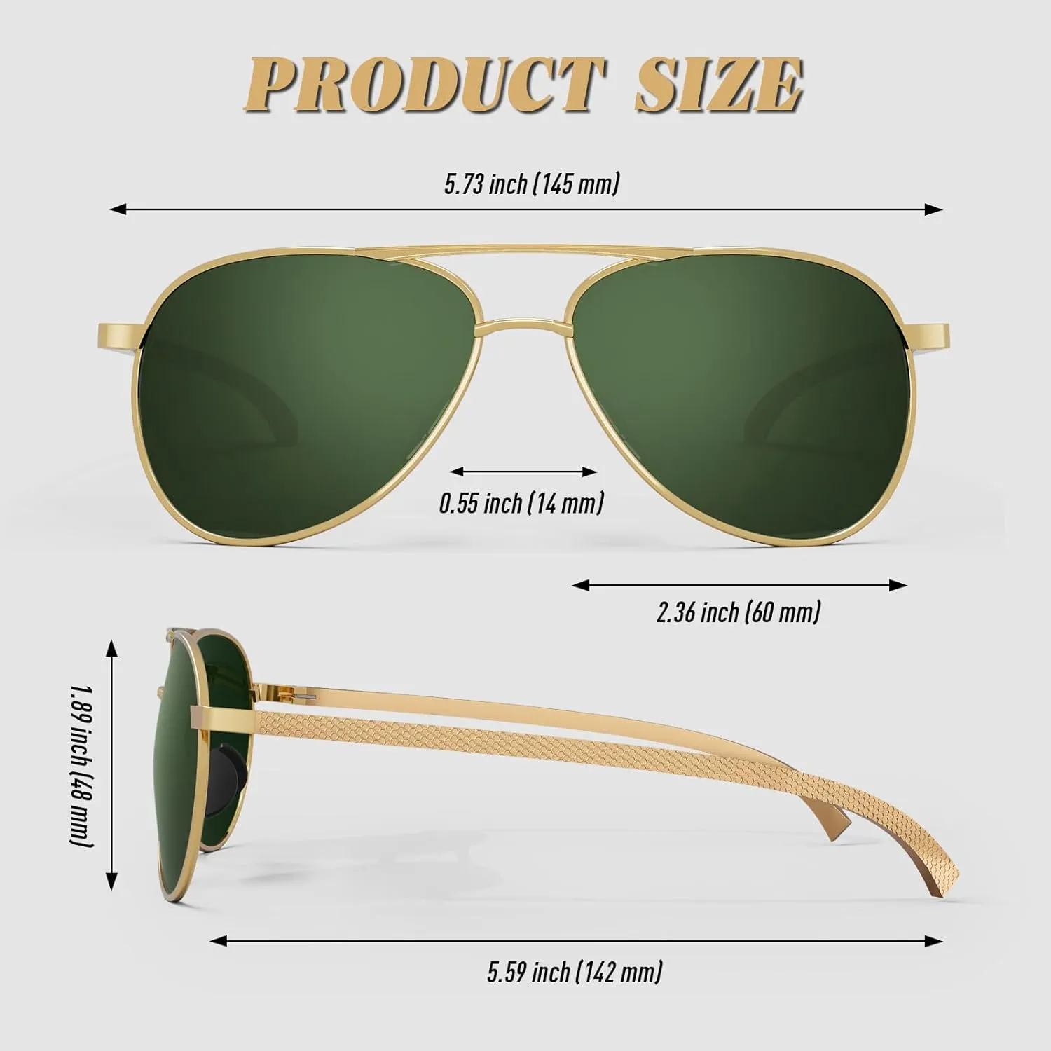 CGID Premium Al-Mg Alloy Pilot Polarized Sunglasses UV400, Spring Hinges Sun Glasses for Men Women