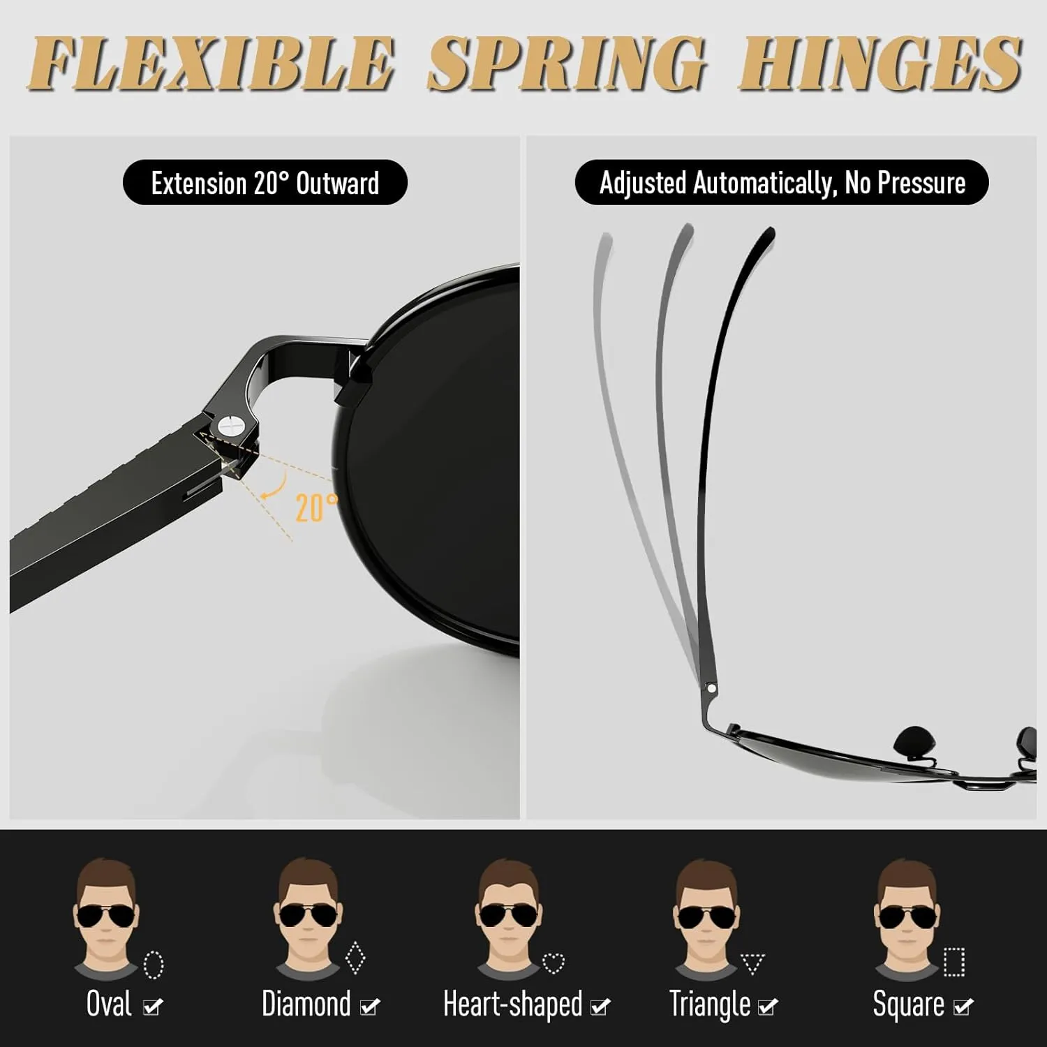 CGID Premium Al-Mg Alloy Pilot Polarized Sunglasses UV400, Spring Hinges Sun Glasses for Men Women