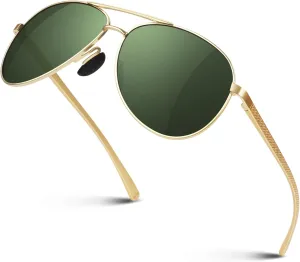 CGID Premium Al-Mg Alloy Pilot Polarized Sunglasses UV400, Spring Hinges Sun Glasses for Men Women