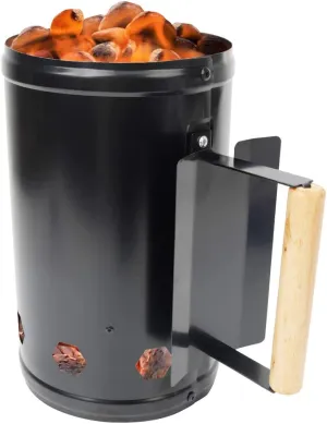 Charcoal Chimney Starter for Outdoor Cooking Barbecue BBQ Quick Rapid Fire Briquette Starters Can Black with Wooden Handle