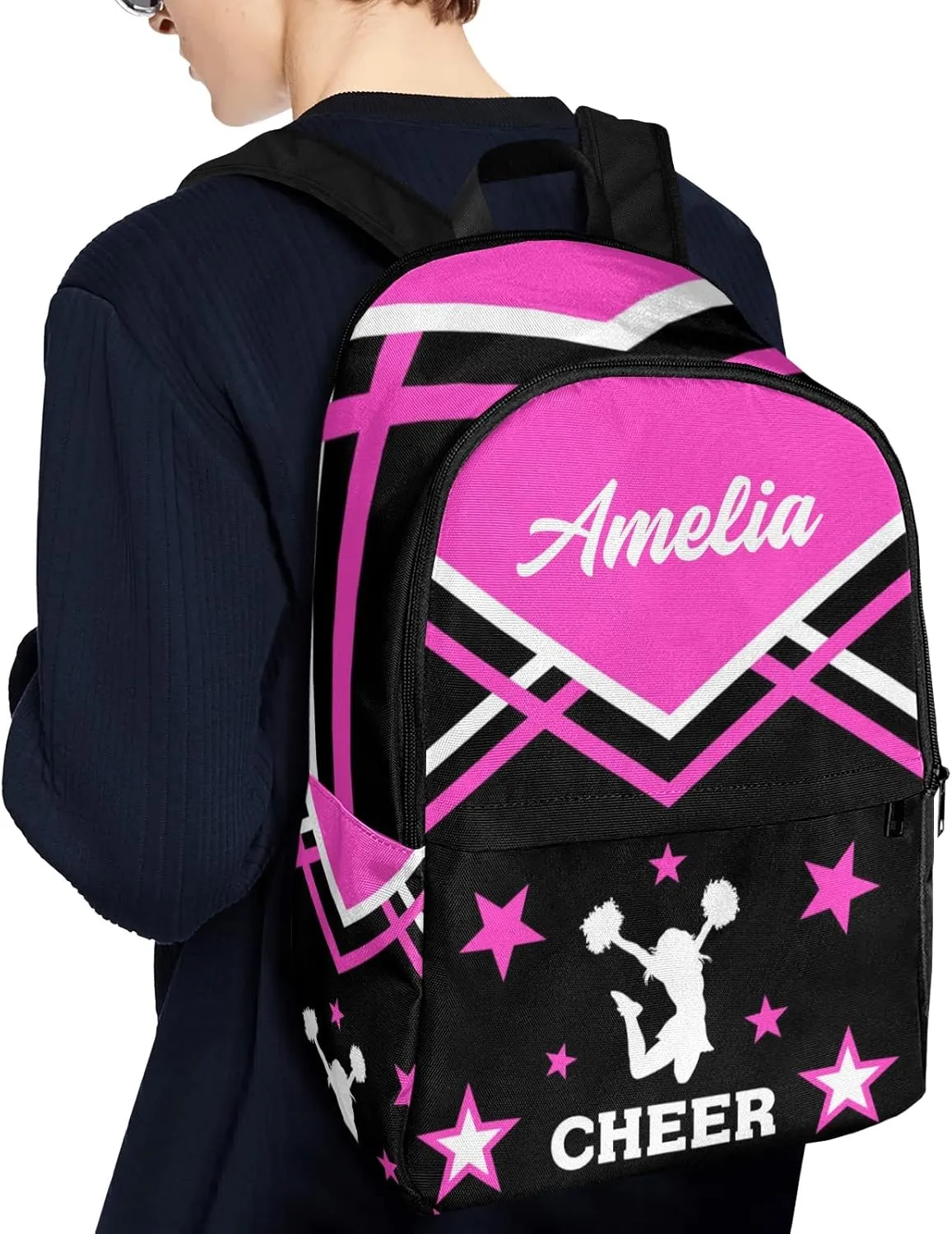 Cheerleader Cheer Pink Personalized Backpack for Teen Boys Girls,Custom Travel Backpack Bookbag Casual Bag Name Gift