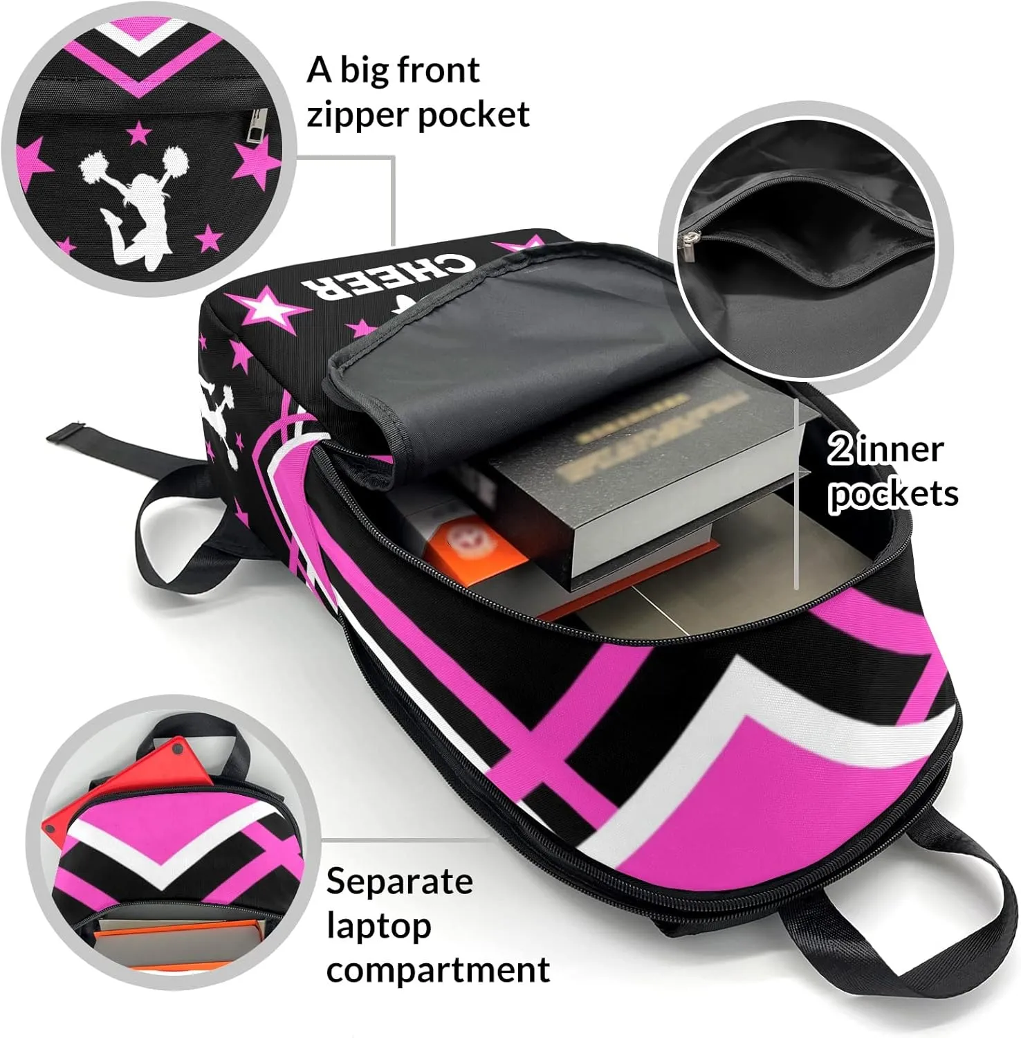 Cheerleader Cheer Pink Personalized Backpack for Teen Boys Girls,Custom Travel Backpack Bookbag Casual Bag Name Gift
