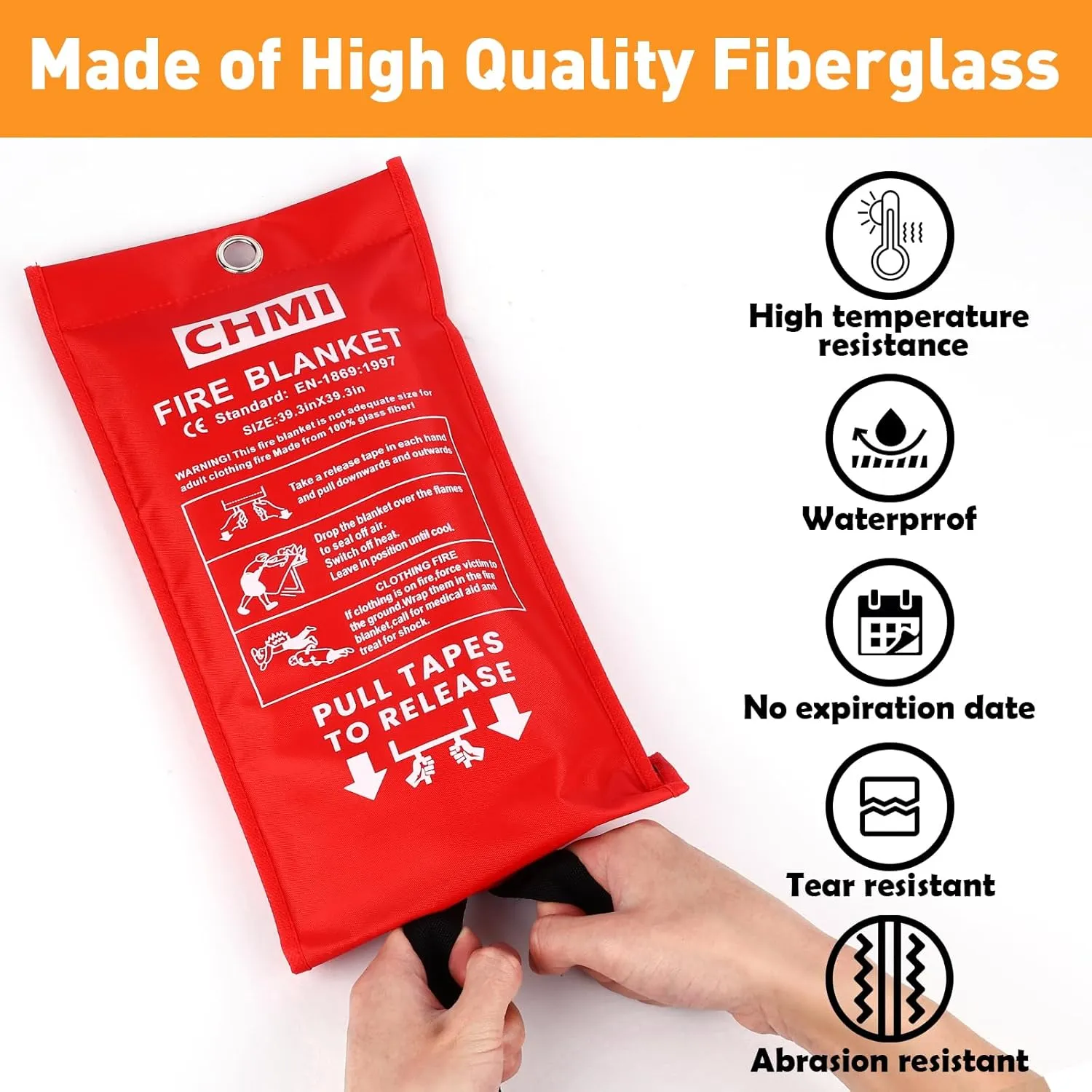 CHMI Emergency Fire Blanket - 8 Pack 39.3"x39.3" Flame Suppression Fiberglass Fire Blanket for Home and Kitchen,Flame Retardant and Thermal Insulation Design for Emergency Survival Safety.