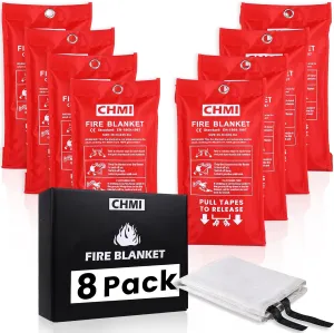 CHMI Emergency Fire Blanket - 8 Pack 39.3"x39.3" Flame Suppression Fiberglass Fire Blanket for Home and Kitchen,Flame Retardant and Thermal Insulation Design for Emergency Survival Safety.