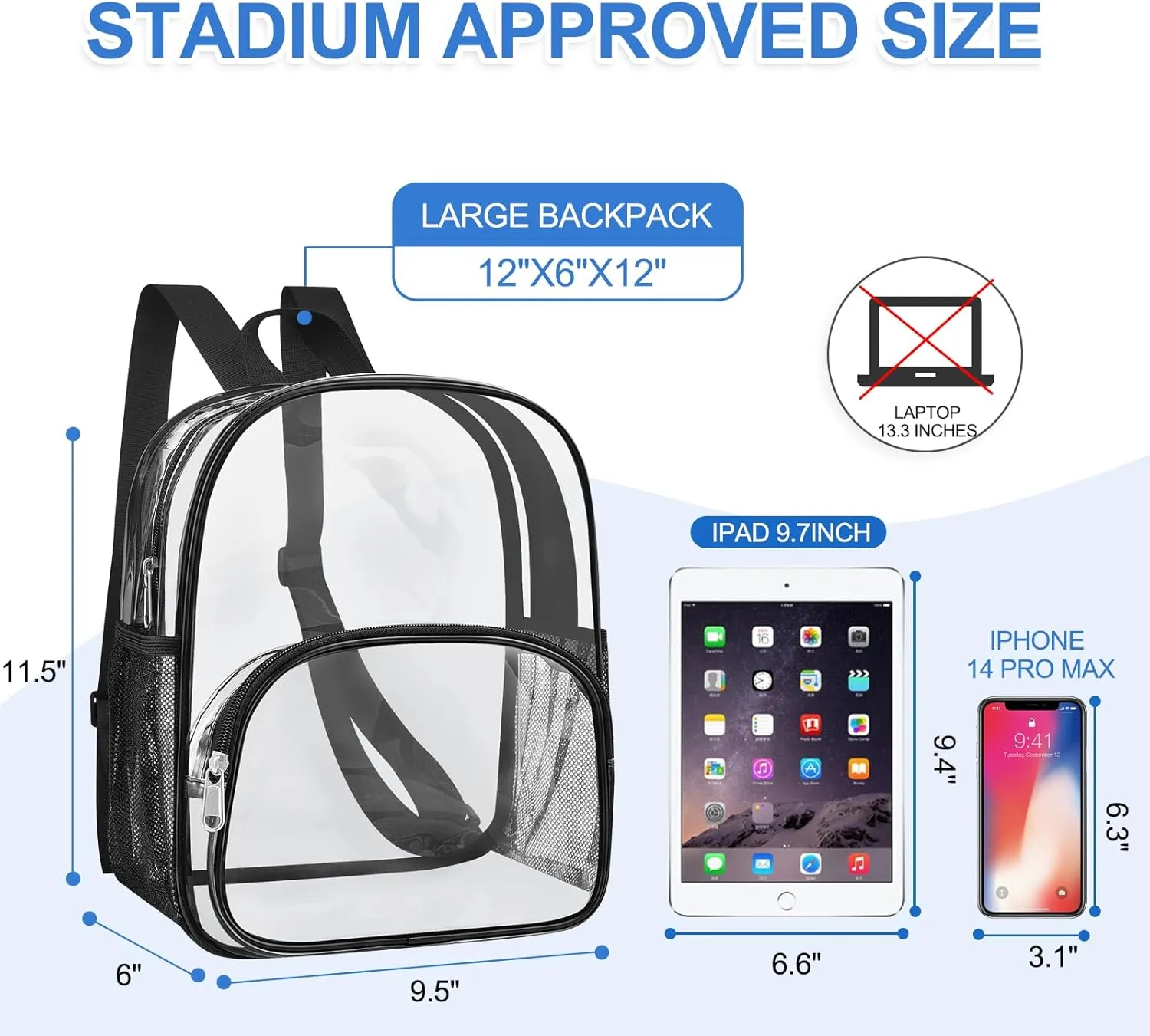 Clear Backpack for Stadium Events 12×12×6, Clear Bag Mini Backpack See Through Small Backpack for Concert, Beach, Work, Travel & Sporting（Black）