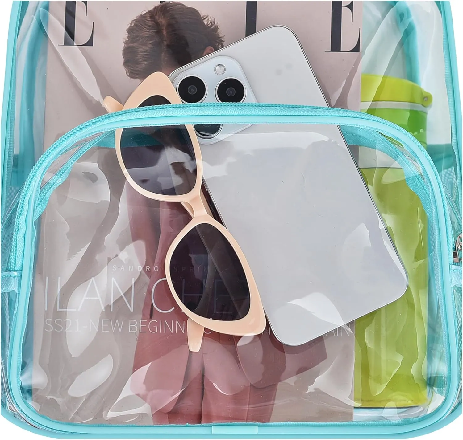 Clear Backpack for Stadium Events 12x12x6 with Front Pocket for Concert Sport Fashion Women Backpack Events Work Travel(Aqua)