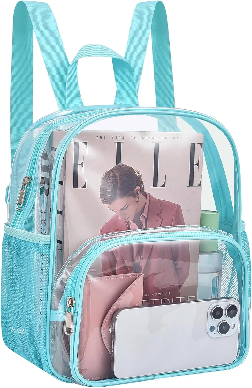 Clear Backpack for Stadium Events 12x12x6 with Front Pocket for Concert Sport Fashion Women Backpack Events Work Travel(Aqua)