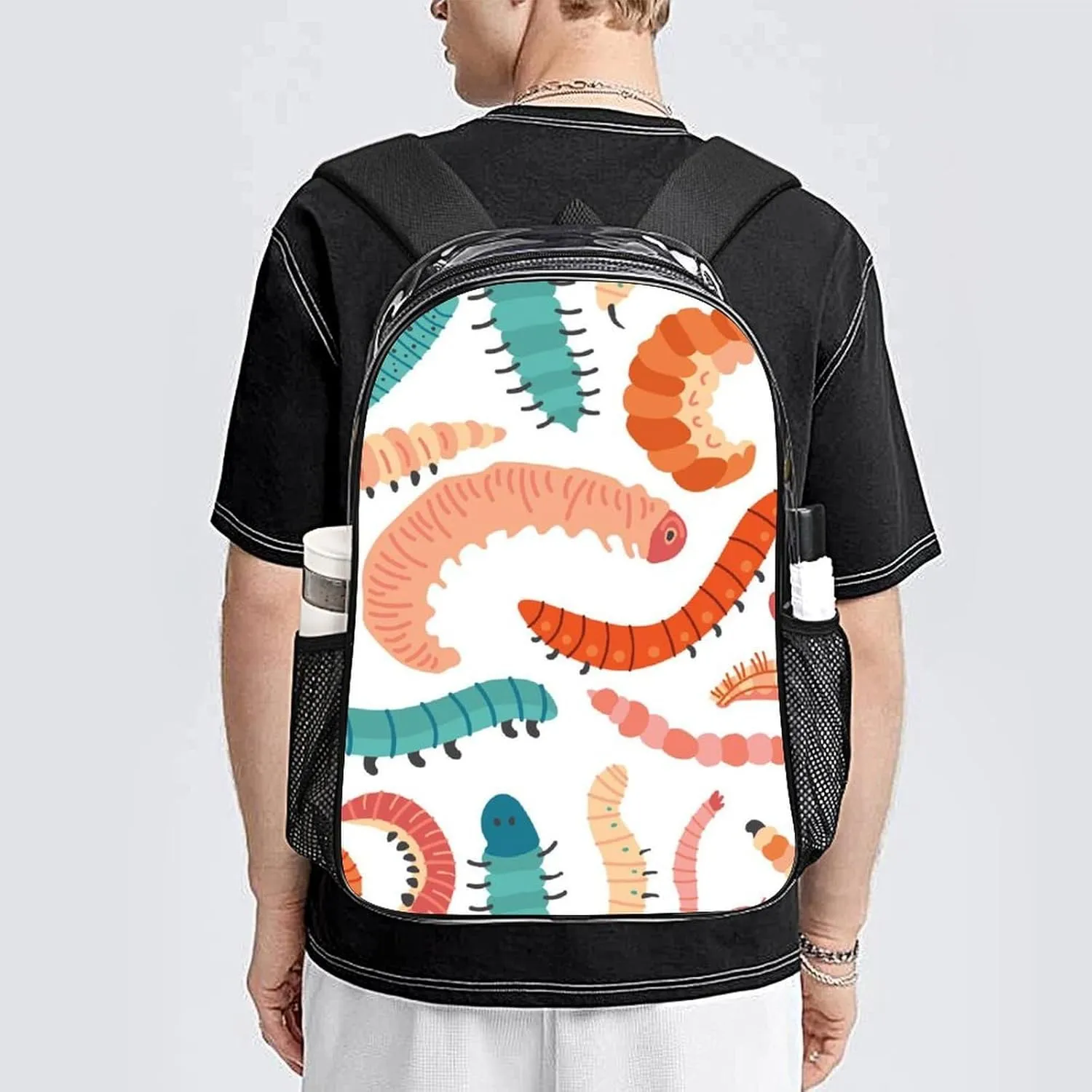 Clear Backpack Heavy Duty Summer Cute Caterpillars 16 Inch for Stadium Events Concert Travel Work Sport Hiking Waterproof Sturdy Transparent Bag for Men Women