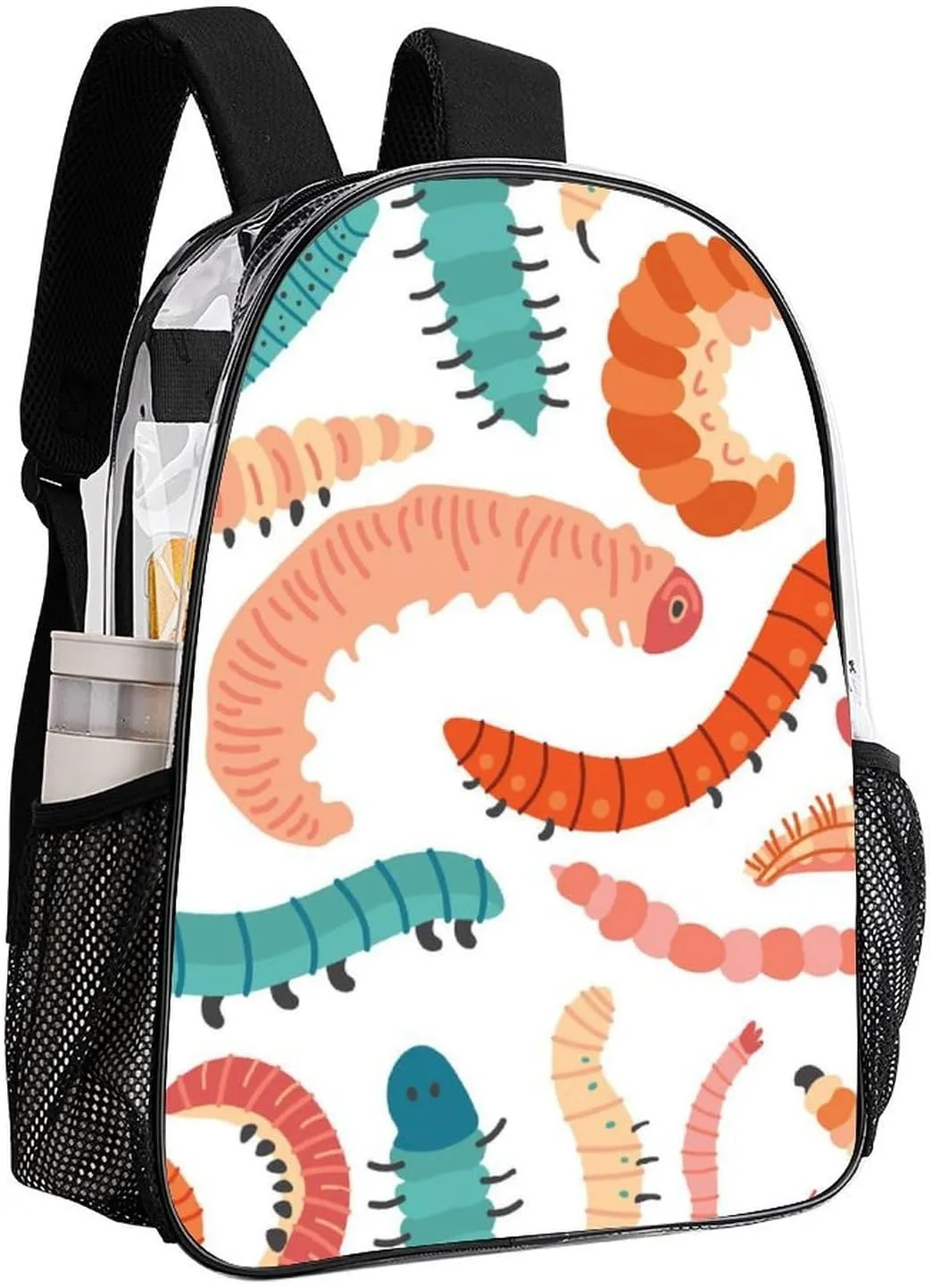 Clear Backpack Heavy Duty Summer Cute Caterpillars 16 Inch for Stadium Events Concert Travel Work Sport Hiking Waterproof Sturdy Transparent Bag for Men Women