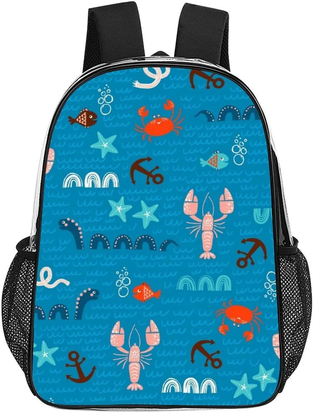 Clear Backpack Heavy Duty Summer Marine Crayfish 16 Inch for Stadium Events Concert Travel Work Sport Hiking Waterproof Sturdy Transparent Bag for Men Women