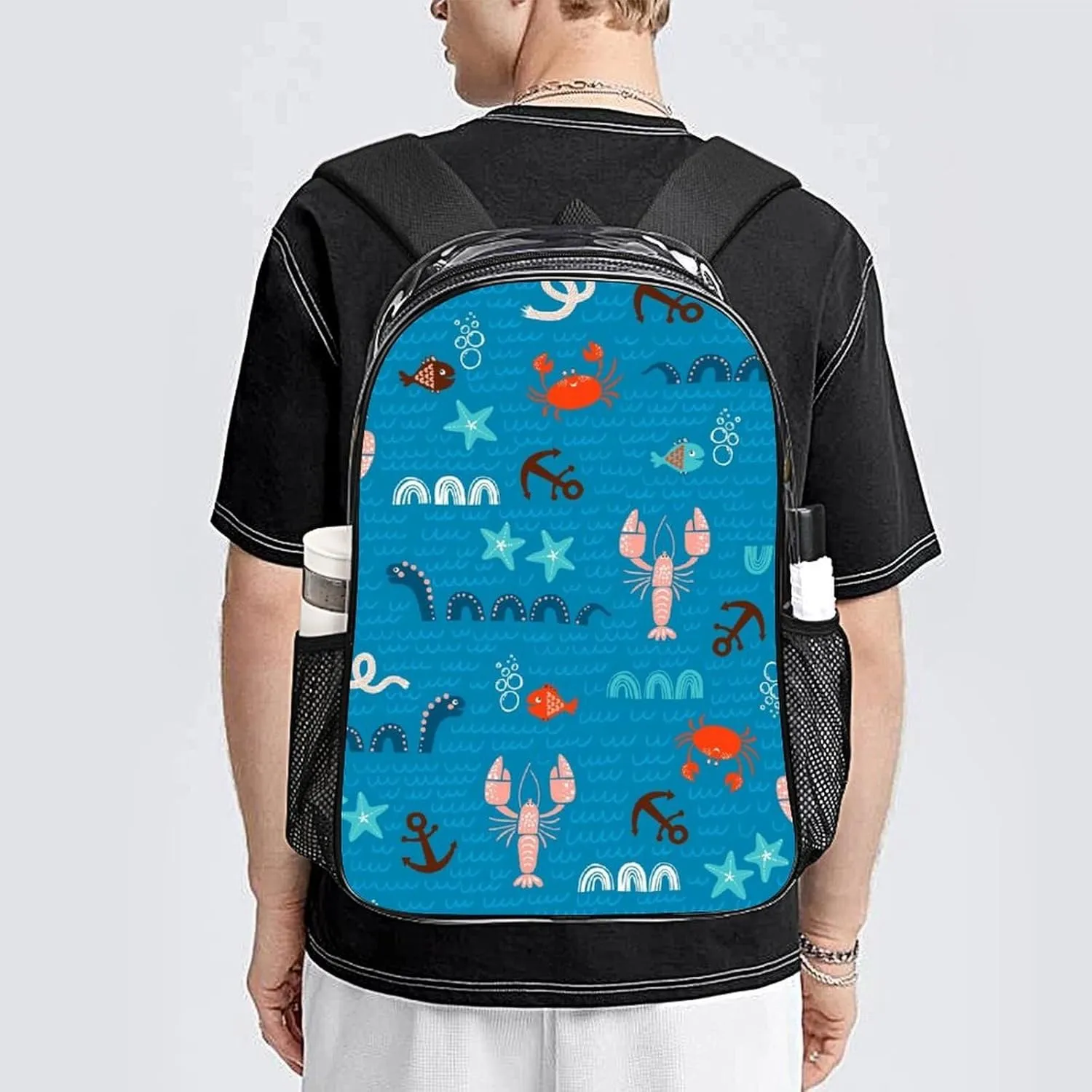 Clear Backpack Heavy Duty Summer Marine Crayfish 16 Inch for Stadium Events Concert Travel Work Sport Hiking Waterproof Sturdy Transparent Bag for Men Women