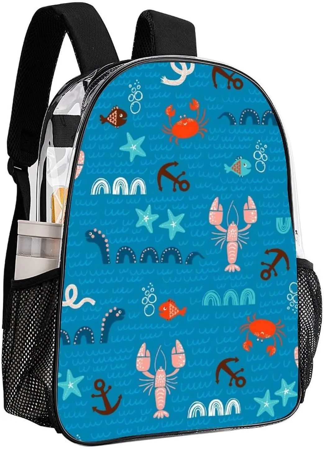 Clear Backpack Heavy Duty Summer Marine Crayfish 16 Inch for Stadium Events Concert Travel Work Sport Hiking Waterproof Sturdy Transparent Bag for Men Women