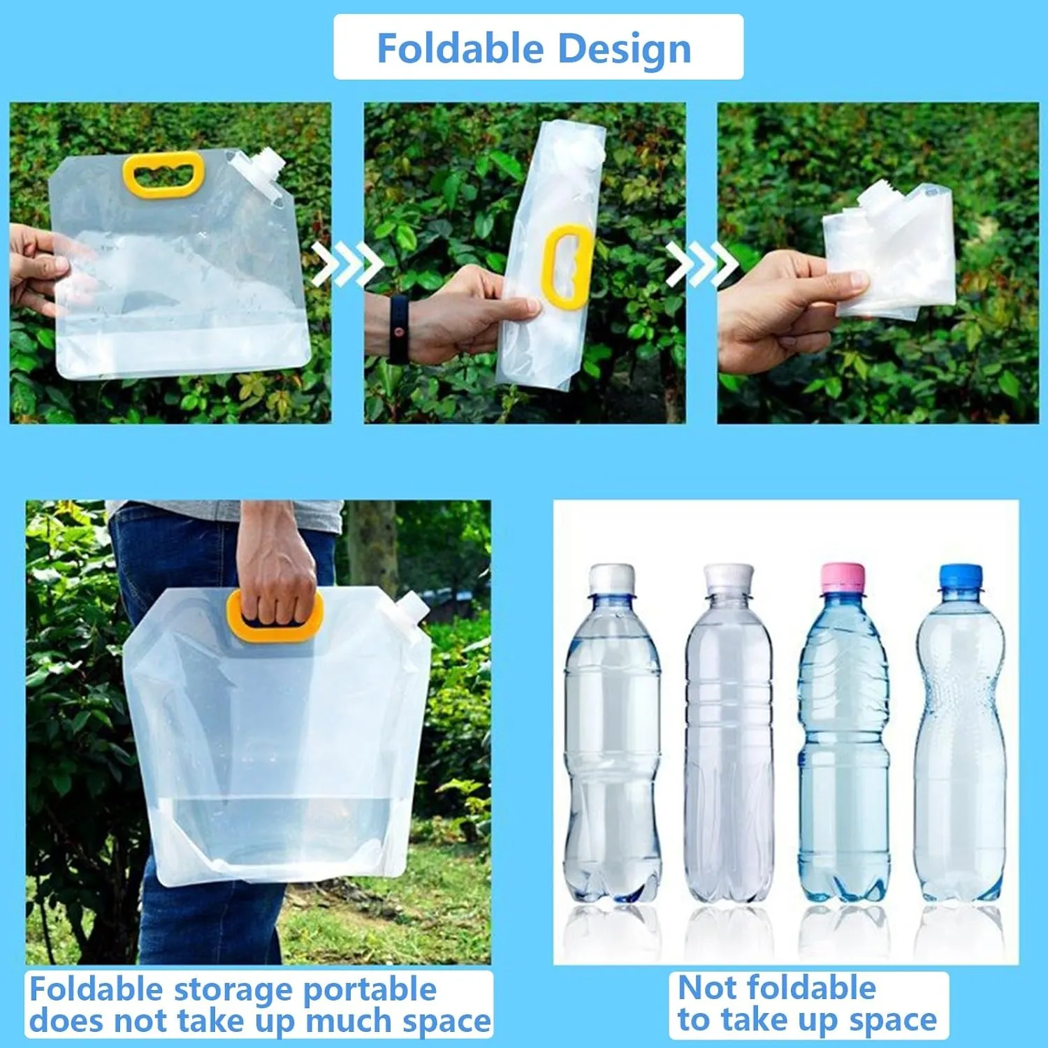 Clear Plastic Water Container Bag, Collapsible BPA Free Water Storage Bag, Portable Water Bag Set for Camping Hiking Backpack Emergency(6PCS,2.5L)