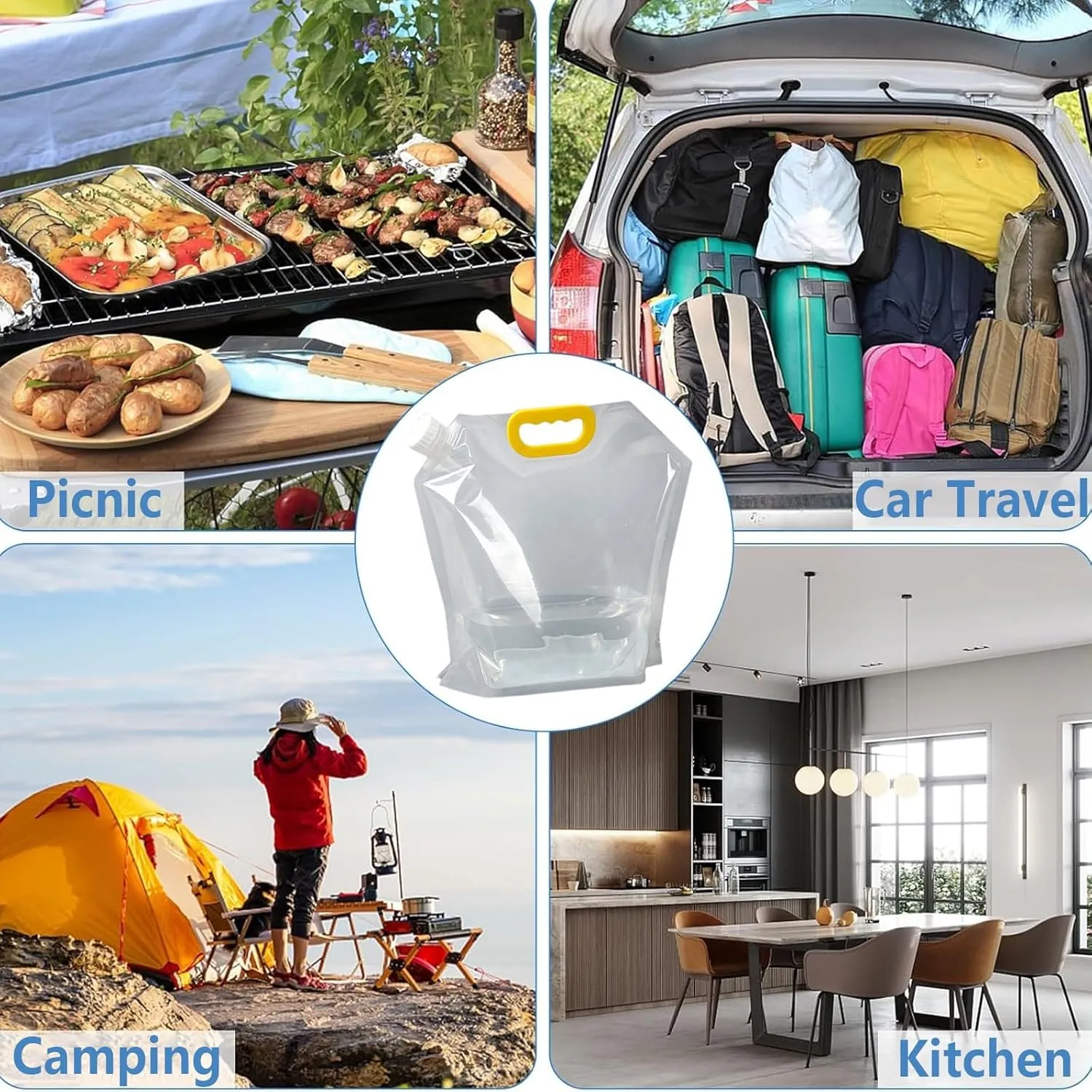 Clear Plastic Water Container Bag, Collapsible BPA Free Water Storage Bag, Portable Water Bag Set for Camping Hiking Backpack Emergency(6PCS,2.5L)