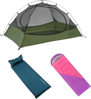 Clostnature 2 Person Ultralight Tent - Dome Style, Backpacking & Camping, Waterproof with Sleeping Bag & Pad