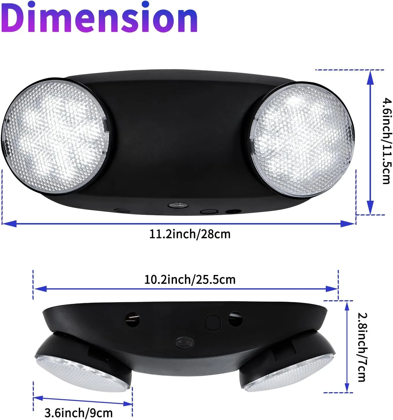 CM MZY Emergency Lights with Battery Backup,Commercial Emergency Light,Two Adjustable LED Light Head Emergency Lighting Fixtures with Black Housing,120-277V AC, UL Certified,6PCS