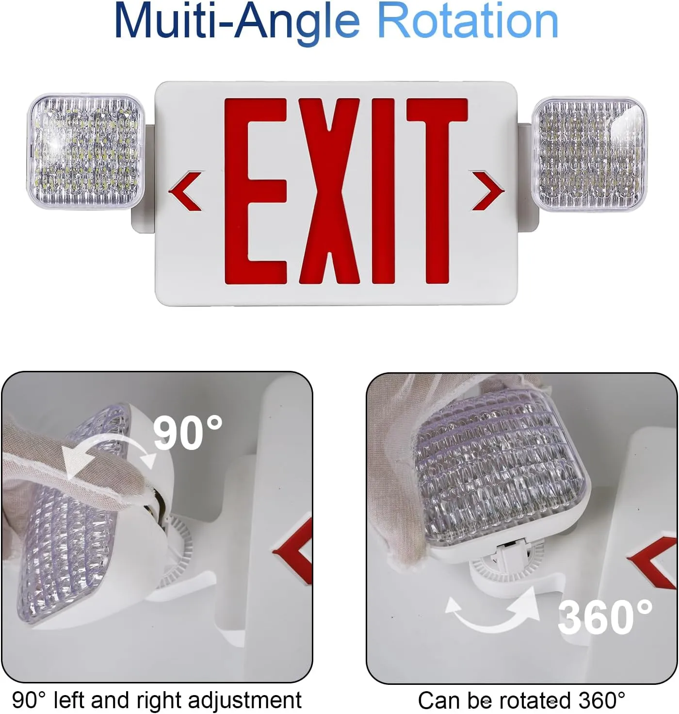 CM MZY Red Exit Sign With Emergency Light, Two Adjustable Square Head, Battery Backup, US Standards, UL Certified, Combo for Business, AC 120/277V, 1 Pack