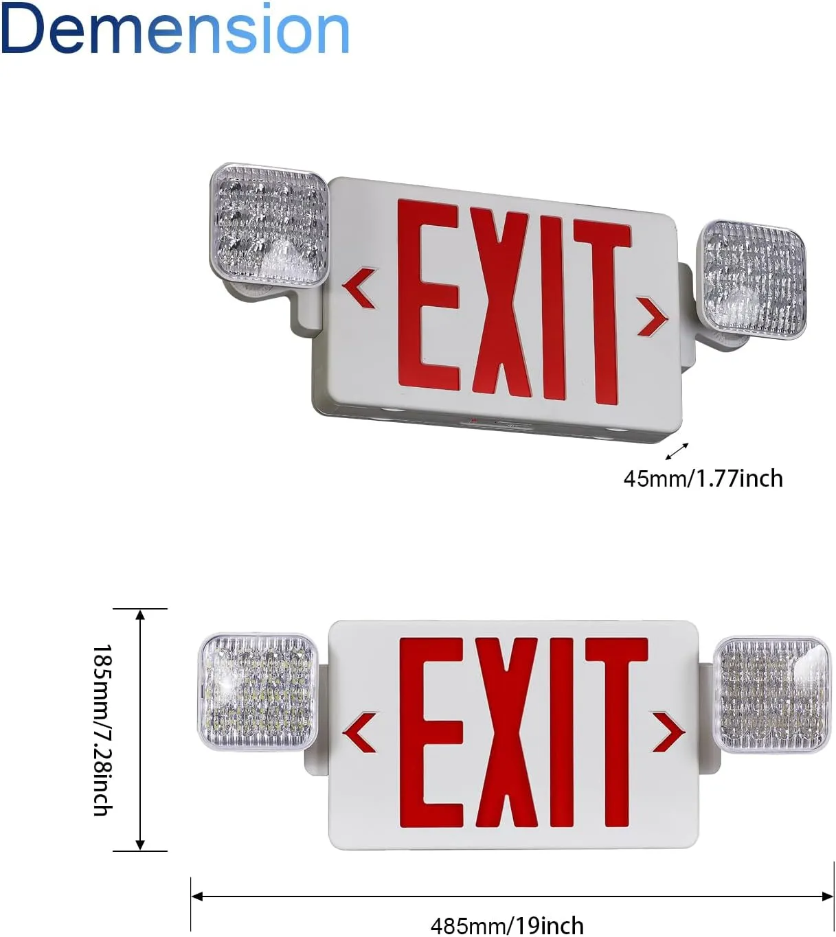 CM MZY Red Exit Sign With Emergency Light, Two Adjustable Square Head, Battery Backup, US Standards, UL Certified, Combo for Business, AC 120/277V, 1 Pack