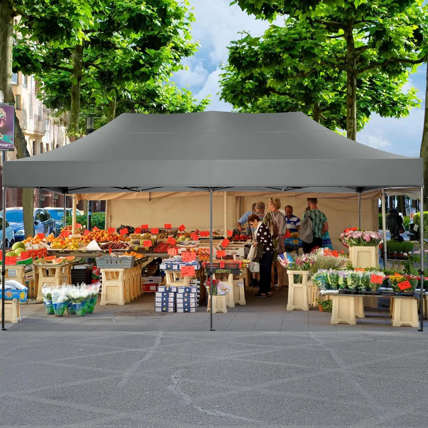 COBIZI 10x20 Pop up Canopy Tent Heavy Duty Without Sidewalls, Easy Set-up Commercial Outdoor Party Tent, 100% Waterproof Wedding Tent Gazebo, 3 Height Adjustable with Wheeled Bag, Gray
