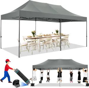 COBIZI 10x20 Pop up Canopy Tent Heavy Duty Without Sidewalls, Easy Set-up Commercial Outdoor Party Tent, 100% Waterproof Wedding Tent Gazebo, 3 Height Adjustable with Wheeled Bag, Gray