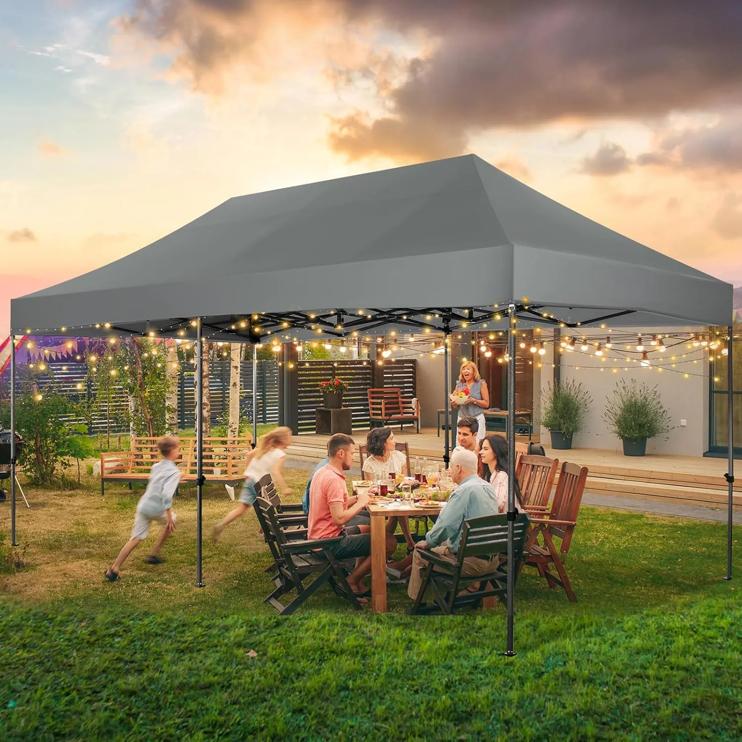 COBIZI 10x20 Pop up Canopy Tent Heavy Duty Without Sidewalls, Easy Set-up Commercial Outdoor Party Tent, 100% Waterproof Wedding Tent Gazebo, 3 Height Adjustable with Wheeled Bag, Gray