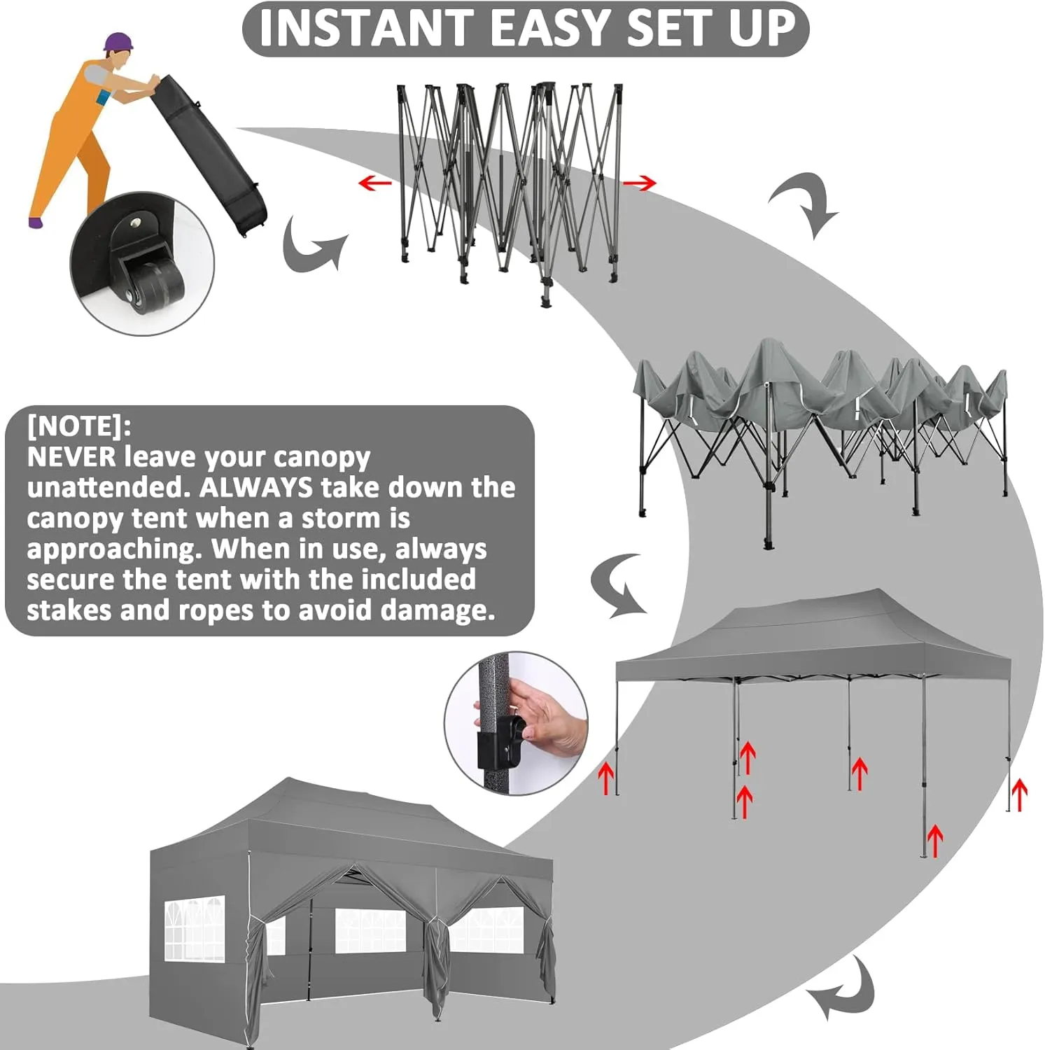 COBIZI 10x20 Pop Up Canopy with 6 Sidewall,Heavy Duty Canopy UPF 50  All Season Wind Waterproof Commercial Outdoor Wedding Party Tents for Parties Canopy Gazebo with Roller Bag(10 x 20 ft Gray)