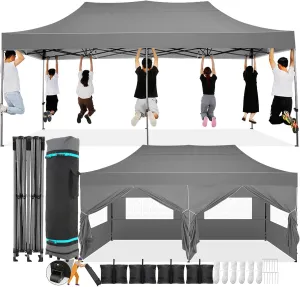COBIZI 10x20 Pop Up Canopy with 6 Sidewall,Heavy Duty Canopy UPF 50  All Season Wind Waterproof Commercial Outdoor Wedding Party Tents for Parties Canopy Gazebo with Roller Bag(10 x 20 ft Gray)