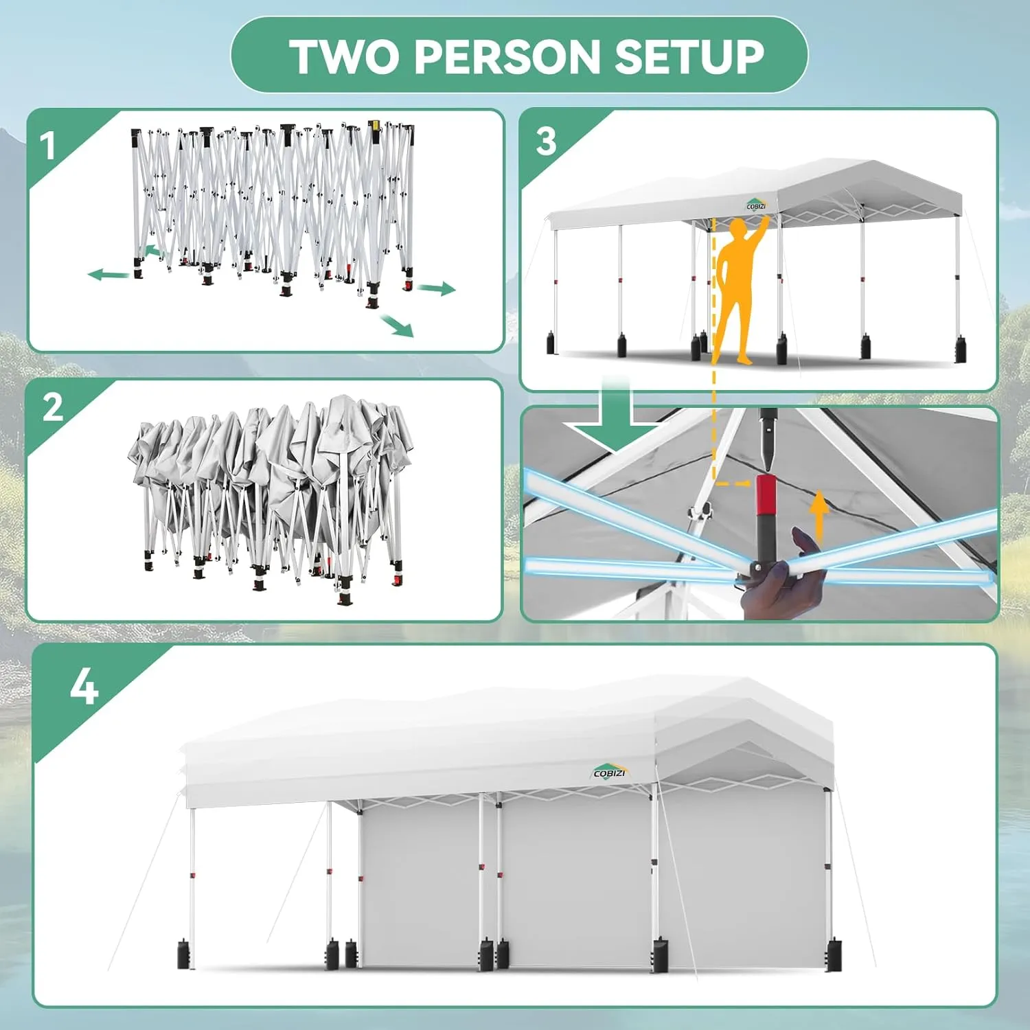 COBIZI 10x30 Pop up Canopy with 3 Sidewalls, One Push Party Tent Portable Garage for Wedding, Waterproof Car Canopy with Wheeled Bag, Canopy Tent 10x30 UPF 50 , 3 Adjustable Height, White