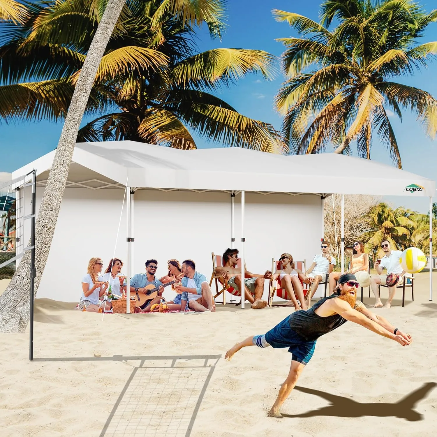 COBIZI 10x30 Pop up Canopy with 3 Sidewalls, One Push Party Tent Portable Garage for Wedding, Waterproof Car Canopy with Wheeled Bag, Canopy Tent 10x30 UPF 50 , 3 Adjustable Height, White