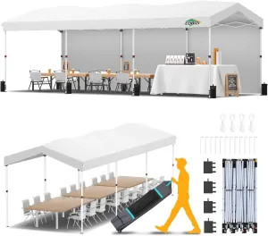 COBIZI 10x30 Pop up Canopy with 3 Sidewalls, One Push Party Tent Portable Garage for Wedding, Waterproof Car Canopy with Wheeled Bag, Canopy Tent 10x30 UPF 50 , 3 Adjustable Height, White