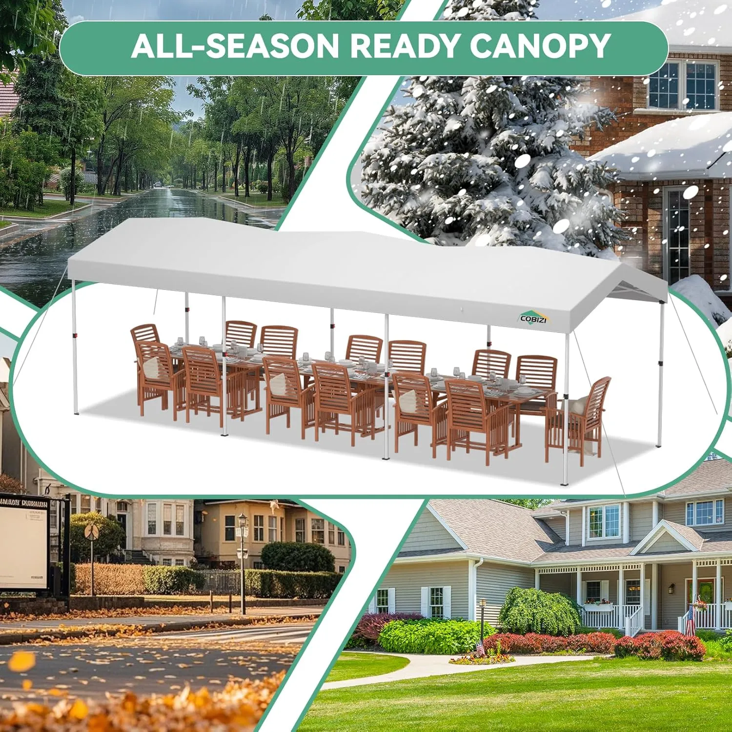 COBIZI 10x30 Pop up Canopy with 3 Sidewalls, One Push Party Tent Portable Garage for Wedding, Waterproof Car Canopy with Wheeled Bag, Canopy Tent 10x30 UPF 50 , 3 Adjustable Height, White