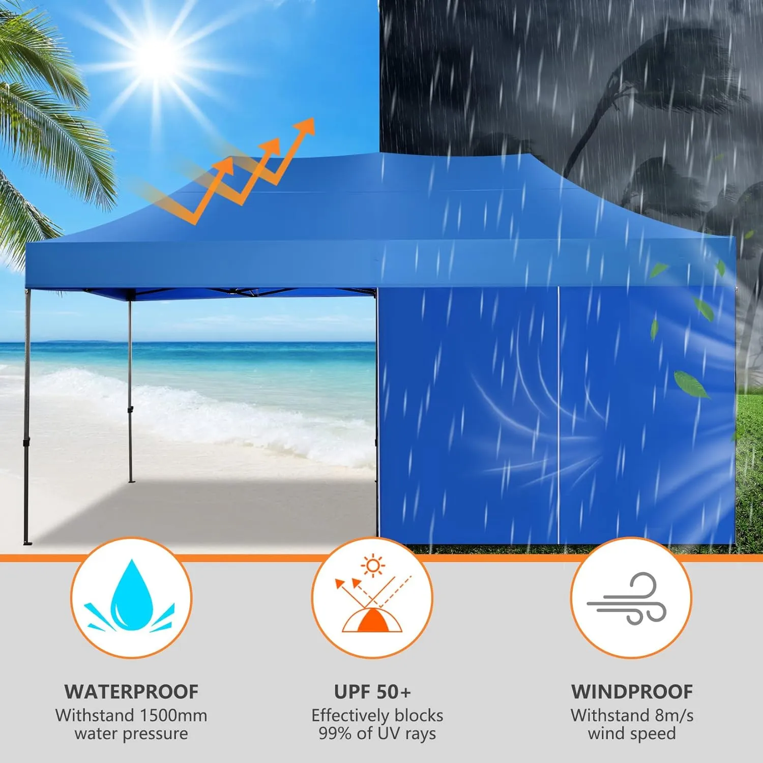 COBIZI Pop up Canopy Tent 10x20 Heavy Duty Gazebo with 6 Sidewalls, UPF 50  All Weather Waterproof Commercial Outdoor Wedding Party Tents Canopy with Roller Bag, Blue